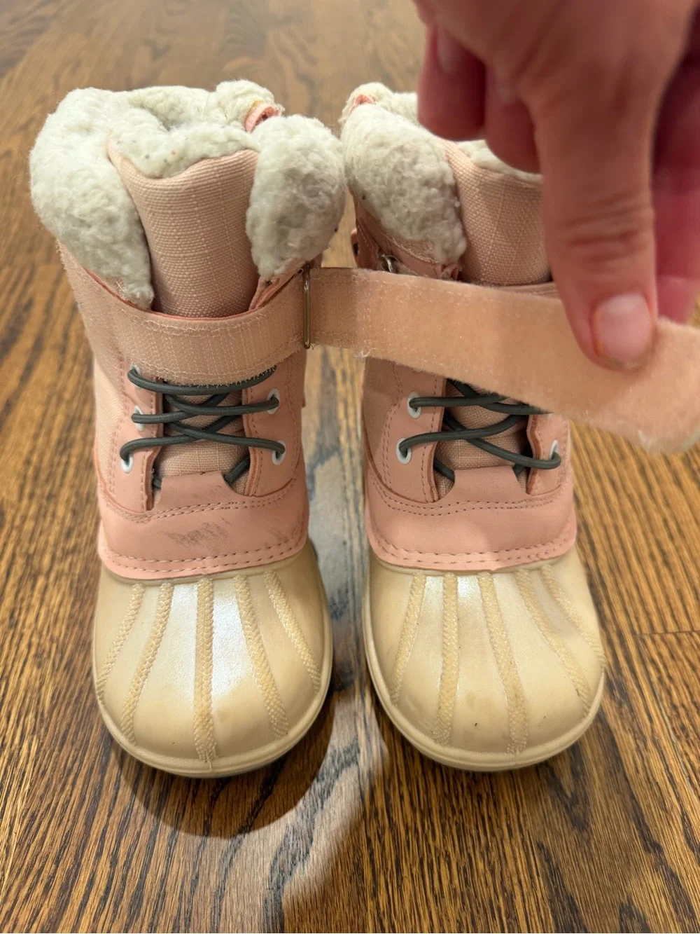 Cat & Jack Pink and Cream Kids Snow Boots with Faux Fur Collar